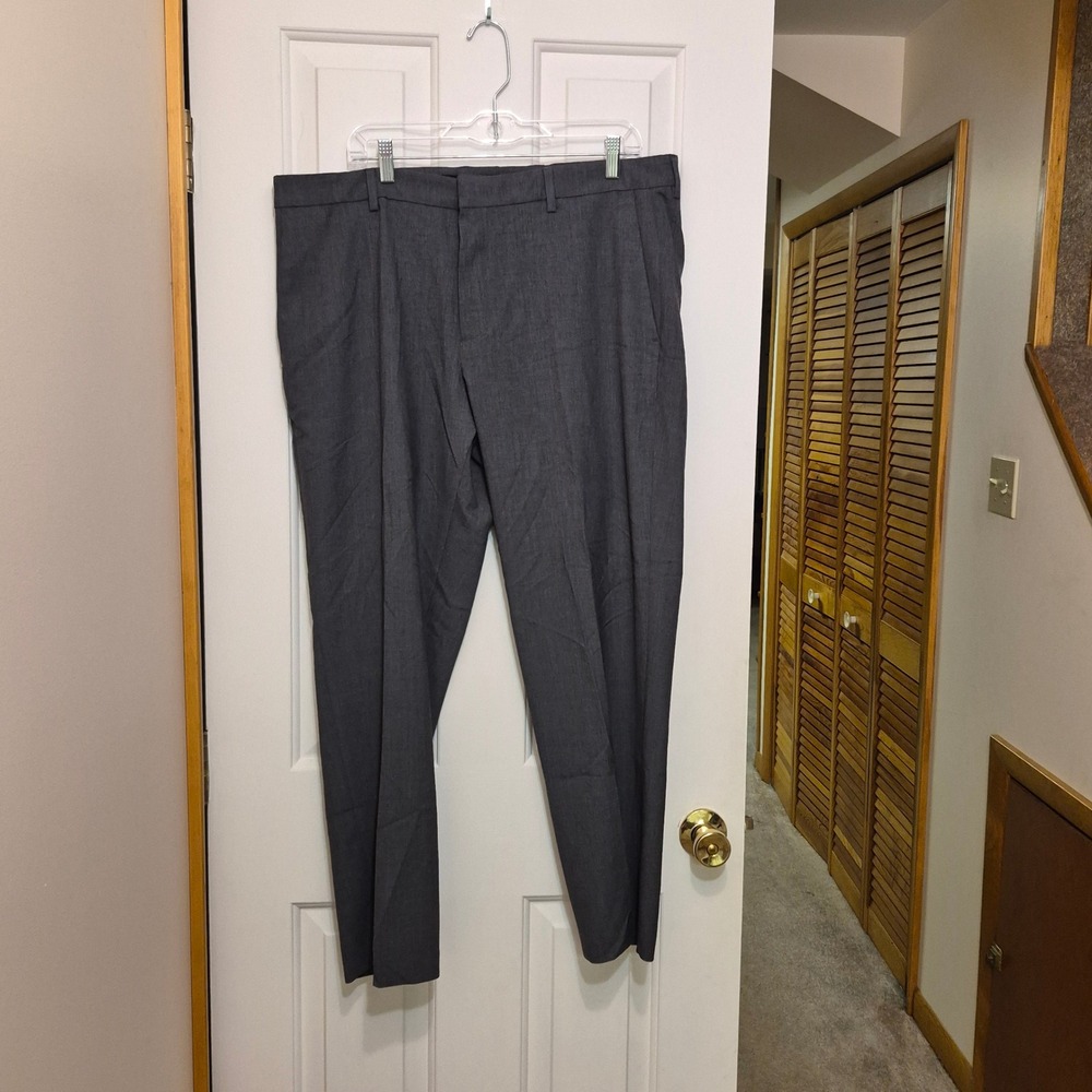 Savane Mens Performance Dress Pants 38x30 Charcoal Grey Flat Front Tapered